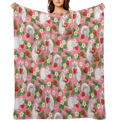 Rats Love Strawberries on Bright Pink Comfort Throw Blanket