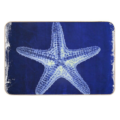 Coastal Seaside Ocean Navy Blue Beach Chic Starfish  Easy Maintenance Bath Mat