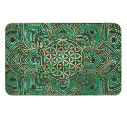 Flower of Life in Lotus - Malachite And Gold  Anti-Trip Bath Mat