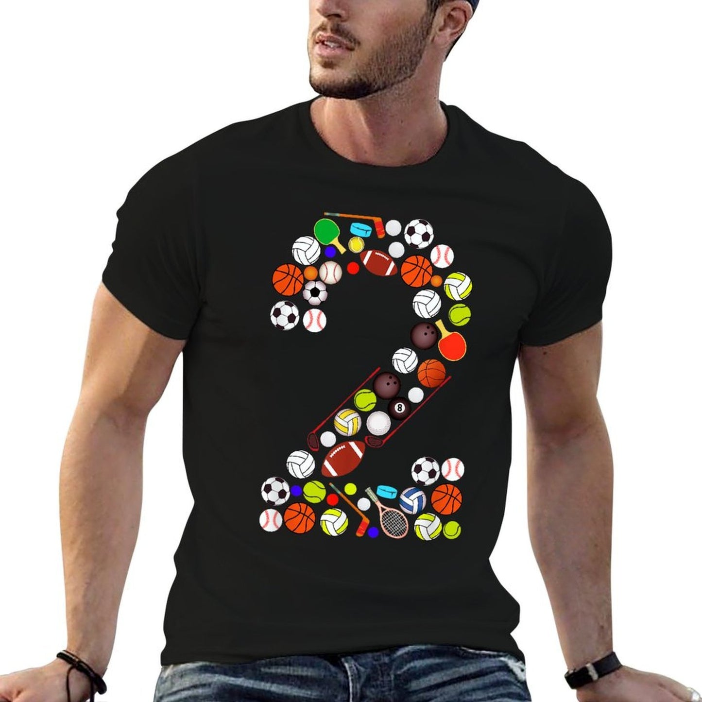 Kids 2nd Birthday Sports Big Number Two 2 Year Old Boy  Fade-proof Color T-Shirt