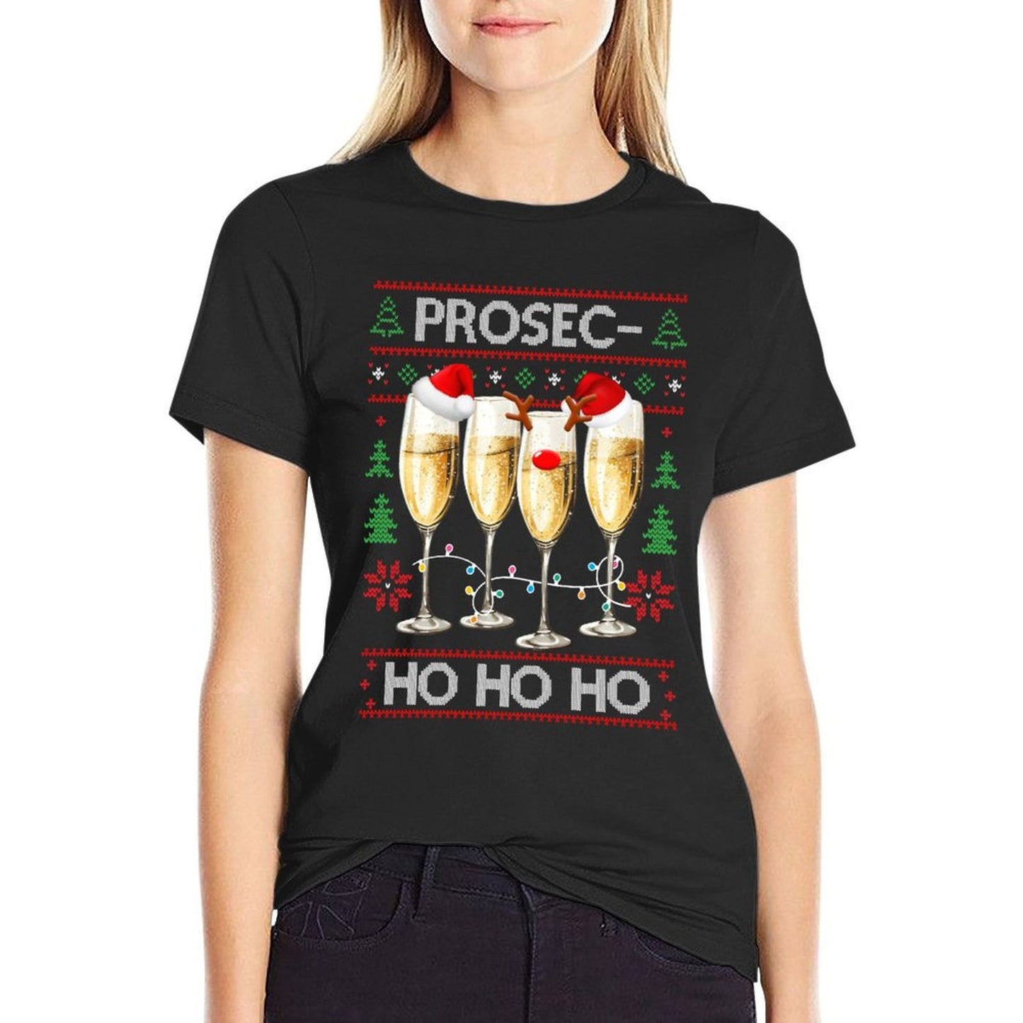 Funny Prosec Ho Ho Ho Christmas Prosecco Santa Hat Wine Sweatshirt  Quick-drying T-Shirt