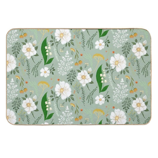 Garden Florals on Soft Green.  Repositionable Bath Mat
