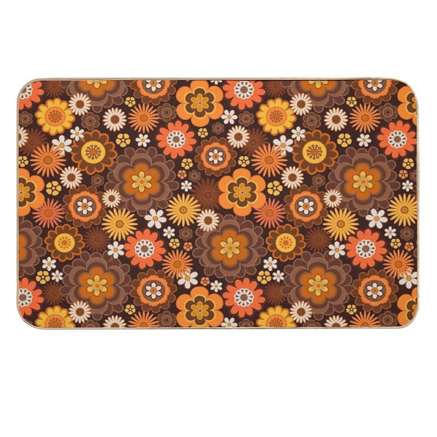 Vintage Retro 70s Floral Pattern  Eco-Friendly Bath Mat