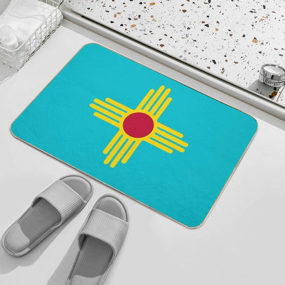 New Mexico Flag in Turquoise  Easy To Clean Bath Mat