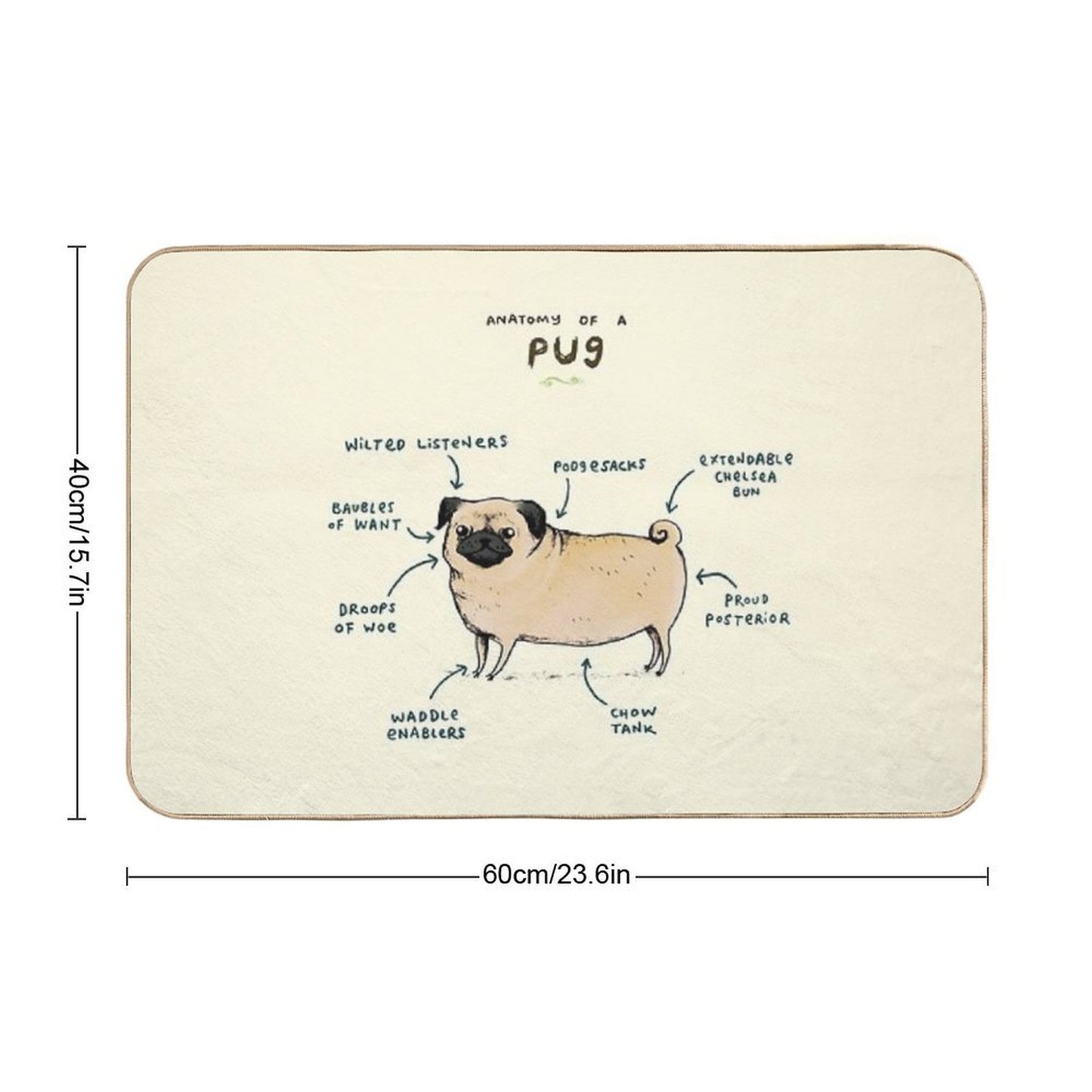 Anatomy of A Pug  Long-Lasting Bath Mat