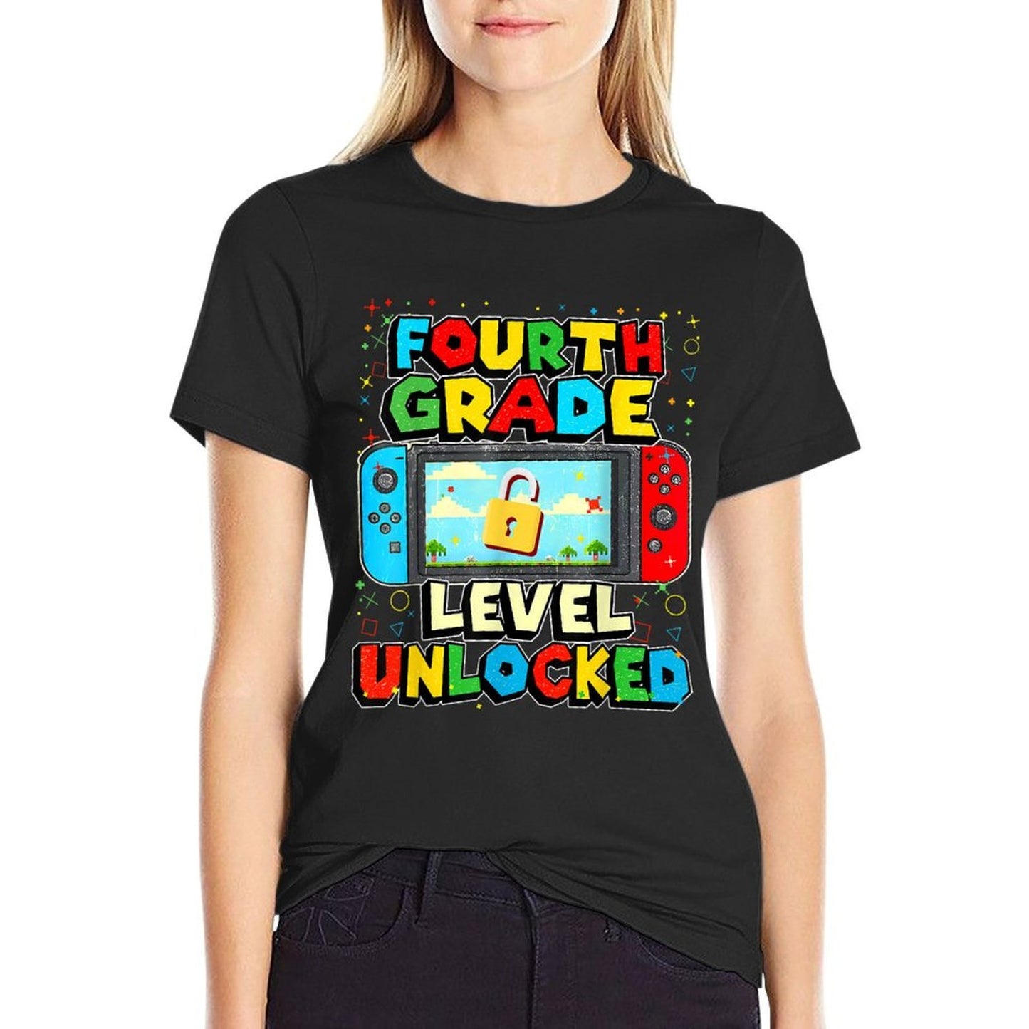 4th Grade Level Unlocked Funny Gamer Boys Back To School  Wrinkle-resistant T-Shirt