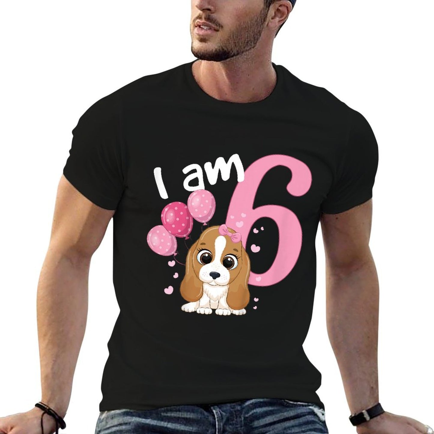 Kids 6th Birthday Girls Dog Girl Birthday 6 Years Old Puppy  Tagless Design T-Shirt