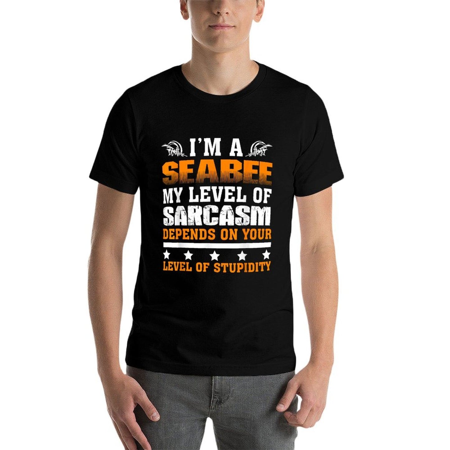 Im A Seabee My Level of Sarcasm Depends on Your Level of St  Ribbed Collar T-Shirt