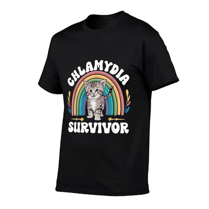 Cat Funny Embarrassing Meme Adult Humor Chlamydia Survivor, Small, Black  Rolled Sleeves T-Shirt