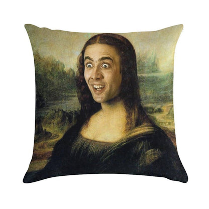 Nicolas Cage As The Mona Lisa Soft Easy Maintenance Throw Pillow