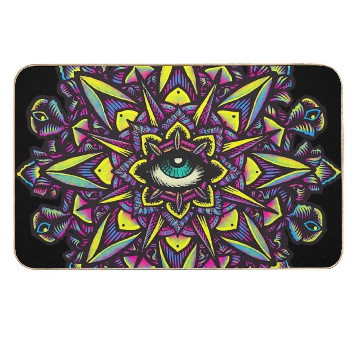 Dharma Wheel Neon Mandala Eye  Anti-Trip Bath Mat