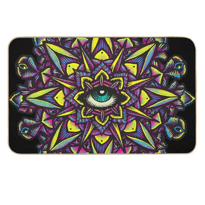 Dharma Wheel Neon Mandala Eye  Anti-Trip Bath Mat