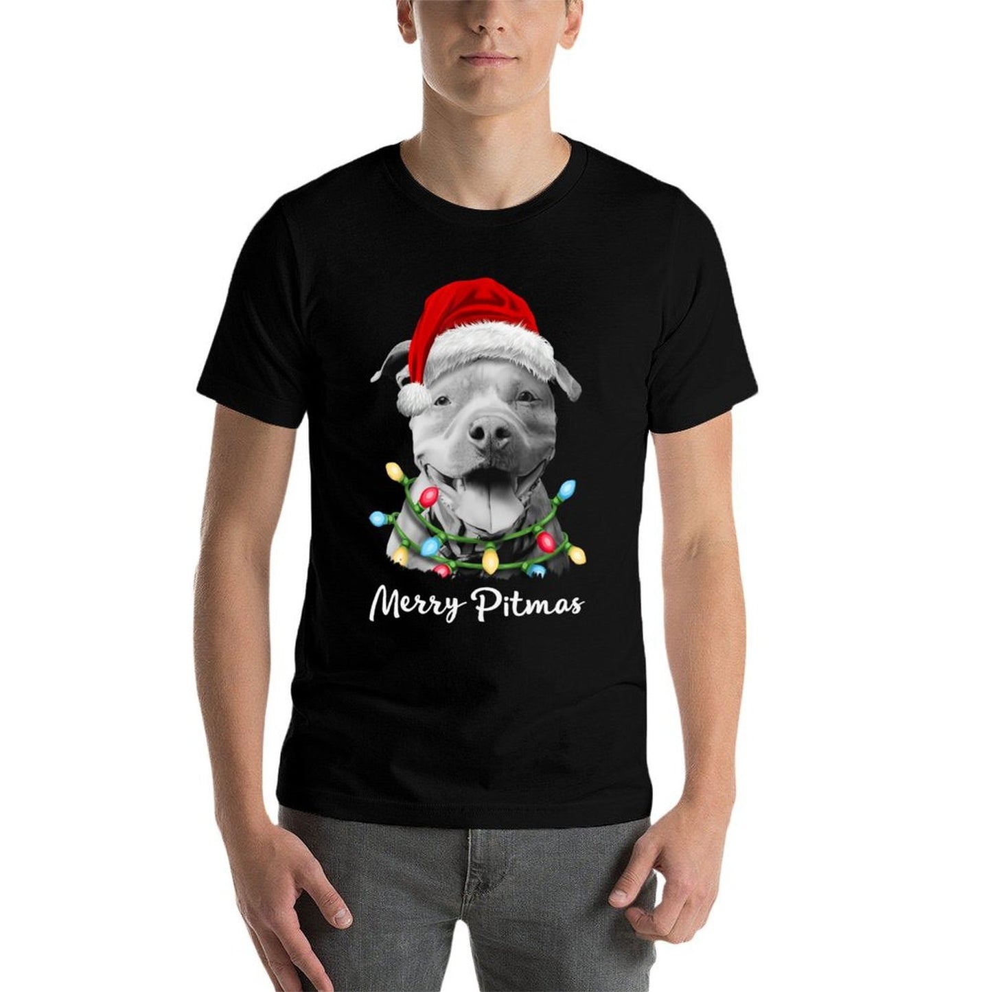 Pit Bull Santa Christmas Tree Lights Xmas Merry Pitmas  Classic T-Shirt