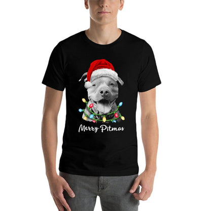 Pit Bull Santa Christmas Tree Lights Xmas Merry Pitmas  Classic T-Shirt