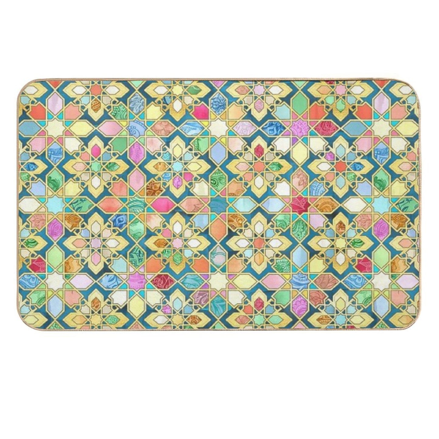 Gilded Moroccan Mosaic Tiles  Slip-Resistant Bath Mat