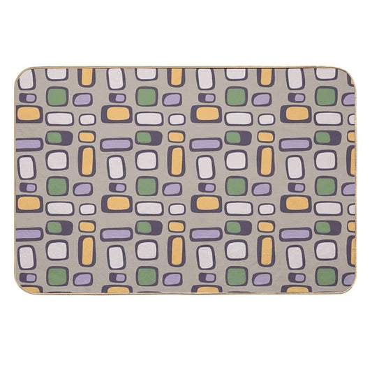 Colorful Retro Mid Century Aesthetic Squares Geometric Pattern Light Taupe  Toxin-Free Bath Mat