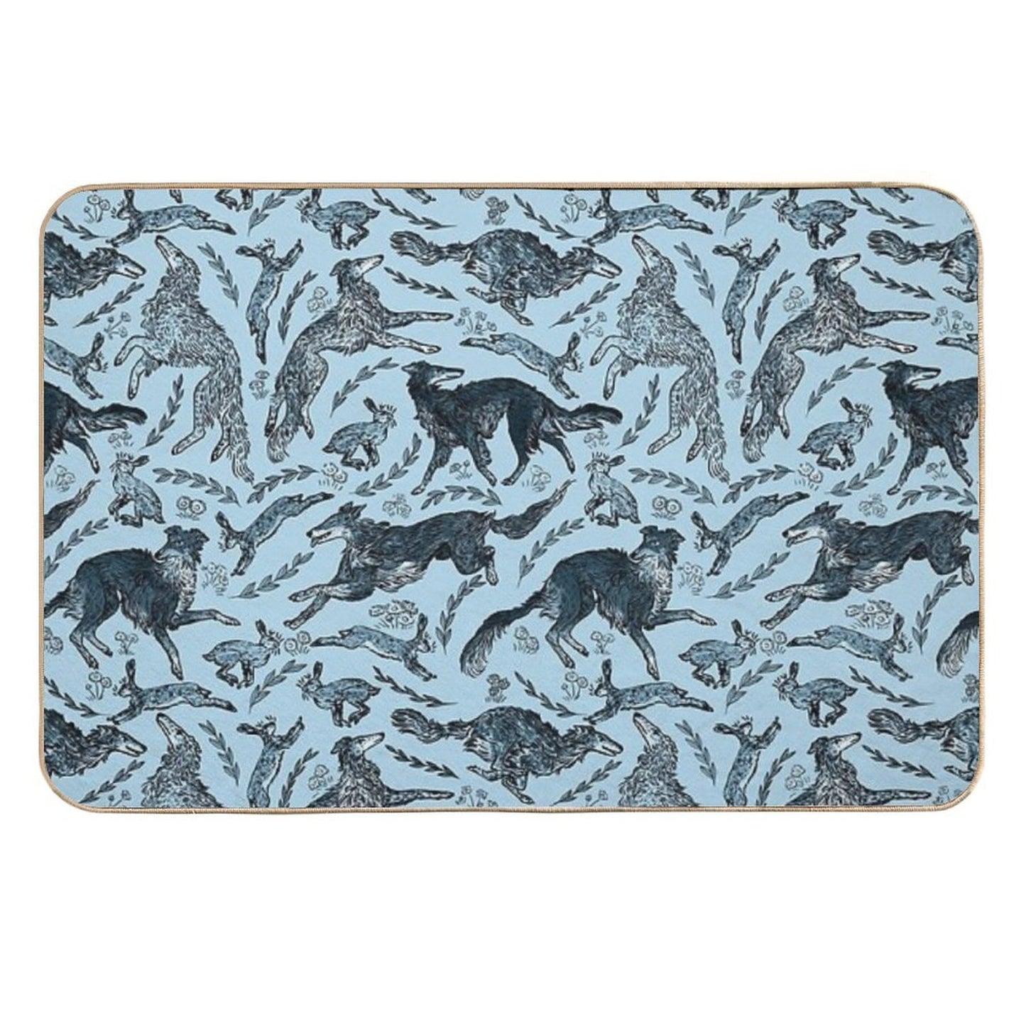 Hounds And Hares - Shaded Blue Dogs on Pale Blue Field  Eco-Friendly Bath Mat