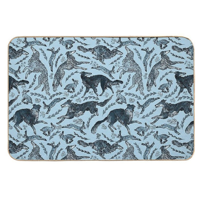Hounds And Hares - Shaded Blue Dogs on Pale Blue Field  Eco-Friendly Bath Mat