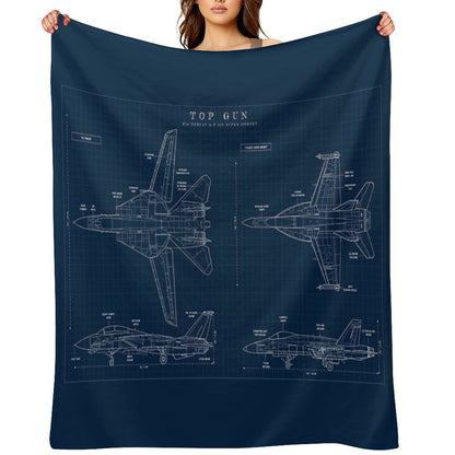 TOP GUN F14 Tomcat Vs FA18 Super Hornet (Navy Blueprint) Sustainable Throw Blanket