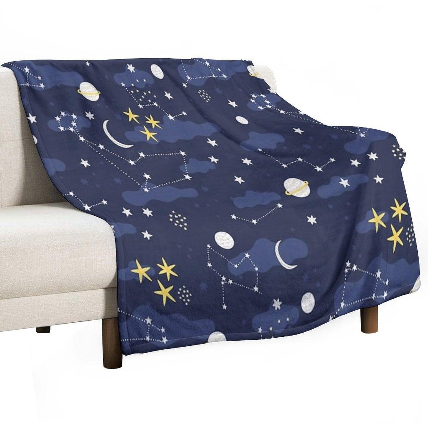 Galaxy - Cosmos, Moon And Stars. Astronomy Pattern. Cute Cartoon Universe Design. Anti-pilling Throw Blanket