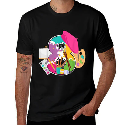 8 Year Old Artist 8th Birthday Kid Painting Bday Party Funny  Stretchy T-Shirt