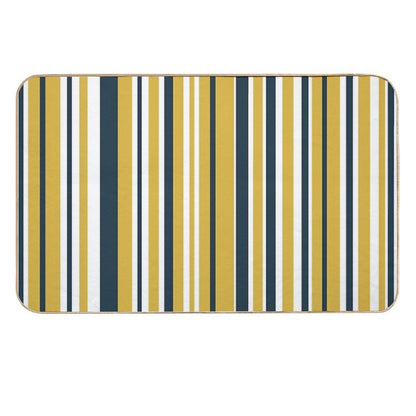 Mustard Yellow Navy Blue And White Stripes Minimalist Color Block Pattern Durable Bath Mat