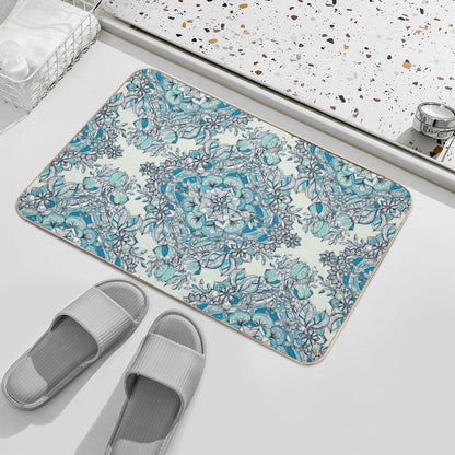 Floral Diamond Doodle in Teal And Turquoise  Pet-Safe Bath Mat