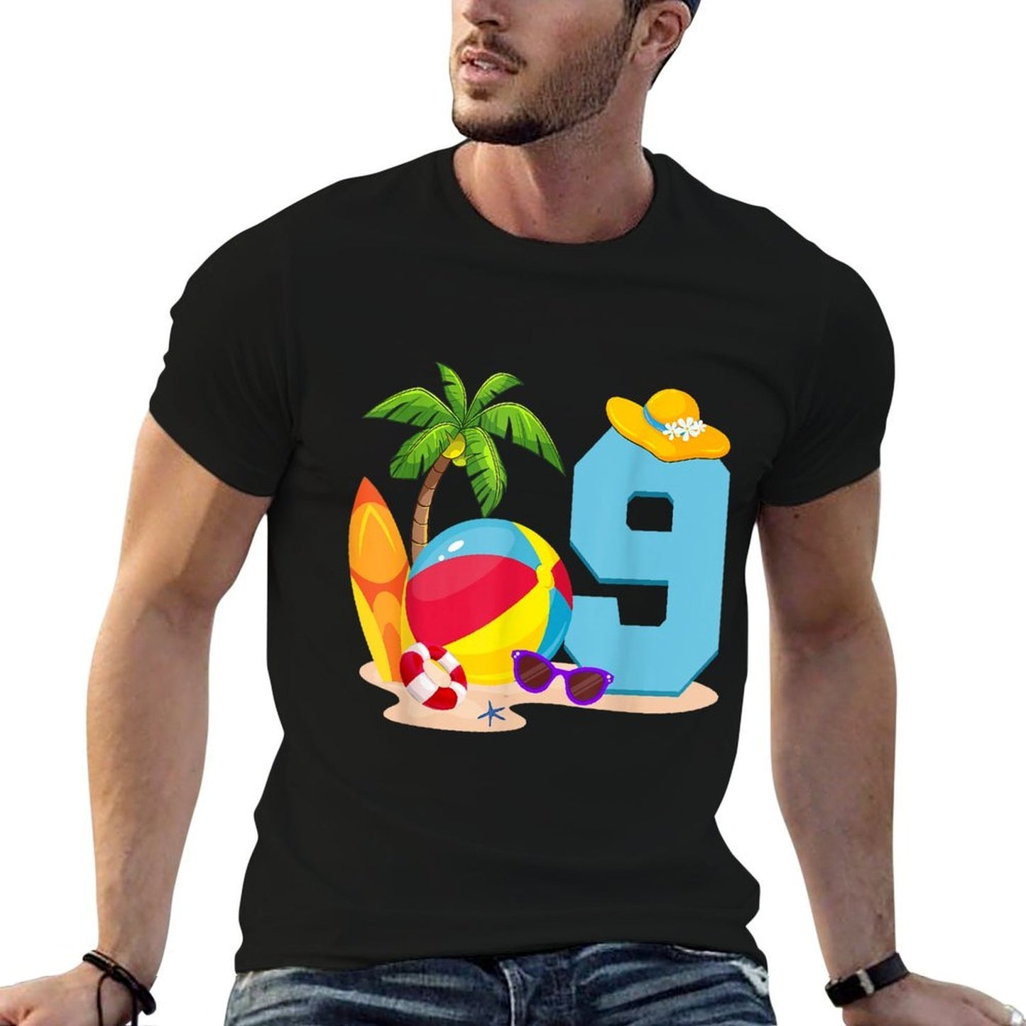 9 Year Old Beach Ball Pool Party Birthday Summer Vacation  Graphic-printed T-Shirt