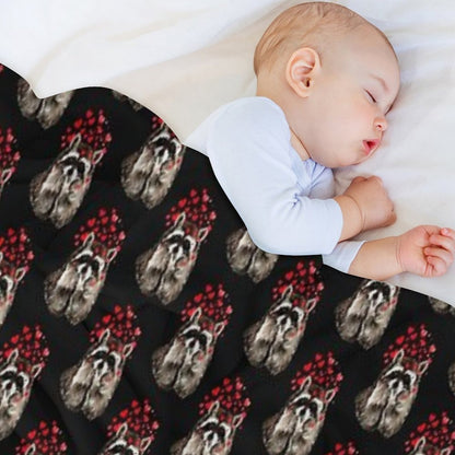 Cute Watercolor Raccoon Blowing Kisses & Hearts Sustainable Throw Blanket