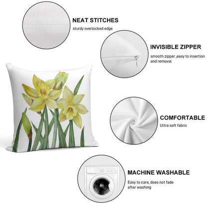 Watercolour Daffodils Botanical Illustration Soft Multiple Sizes Throw Pillow