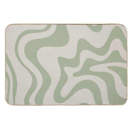 Liquid Swirl Contemporary Abstract Pattern in Sage Green And Beige  Odorless Bath Mat