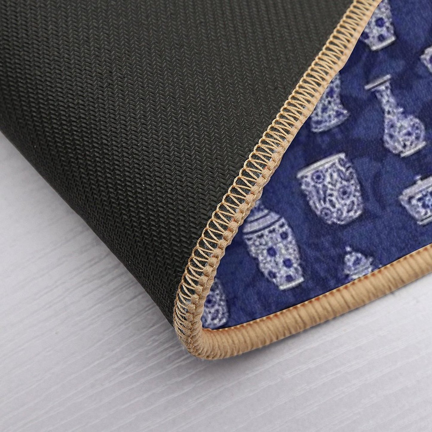 Blue And White Chinoiserie Delftware Pottery Pattern  Non-Slip Bath Mat