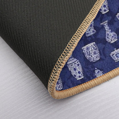 Blue And White Chinoiserie Delftware Pottery Pattern  Non-Slip Bath Mat
