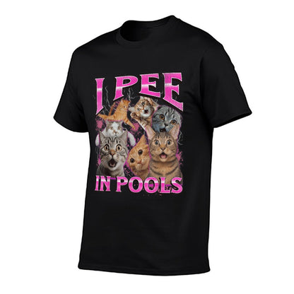I Pee In Pools Funny Unhinged Cat Meme Bootleg Graphic 90s  Oversized Silhouette T-Shirt