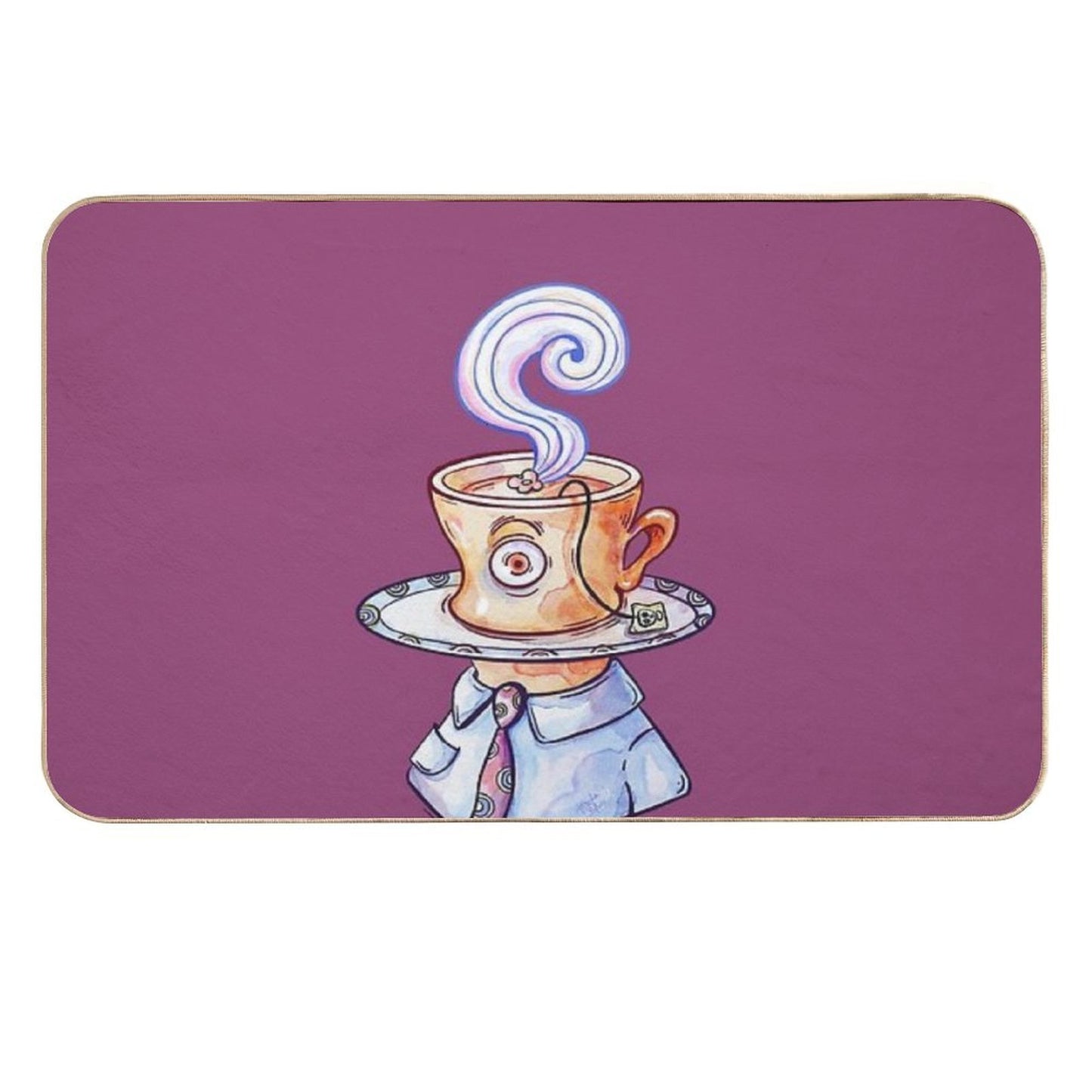 Tea Cup Man Watercolor  Easy Maintenance Bath Mat