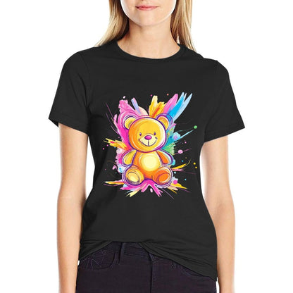 Colorful Teddy Bear With Splashes Comfortable T-Shirt