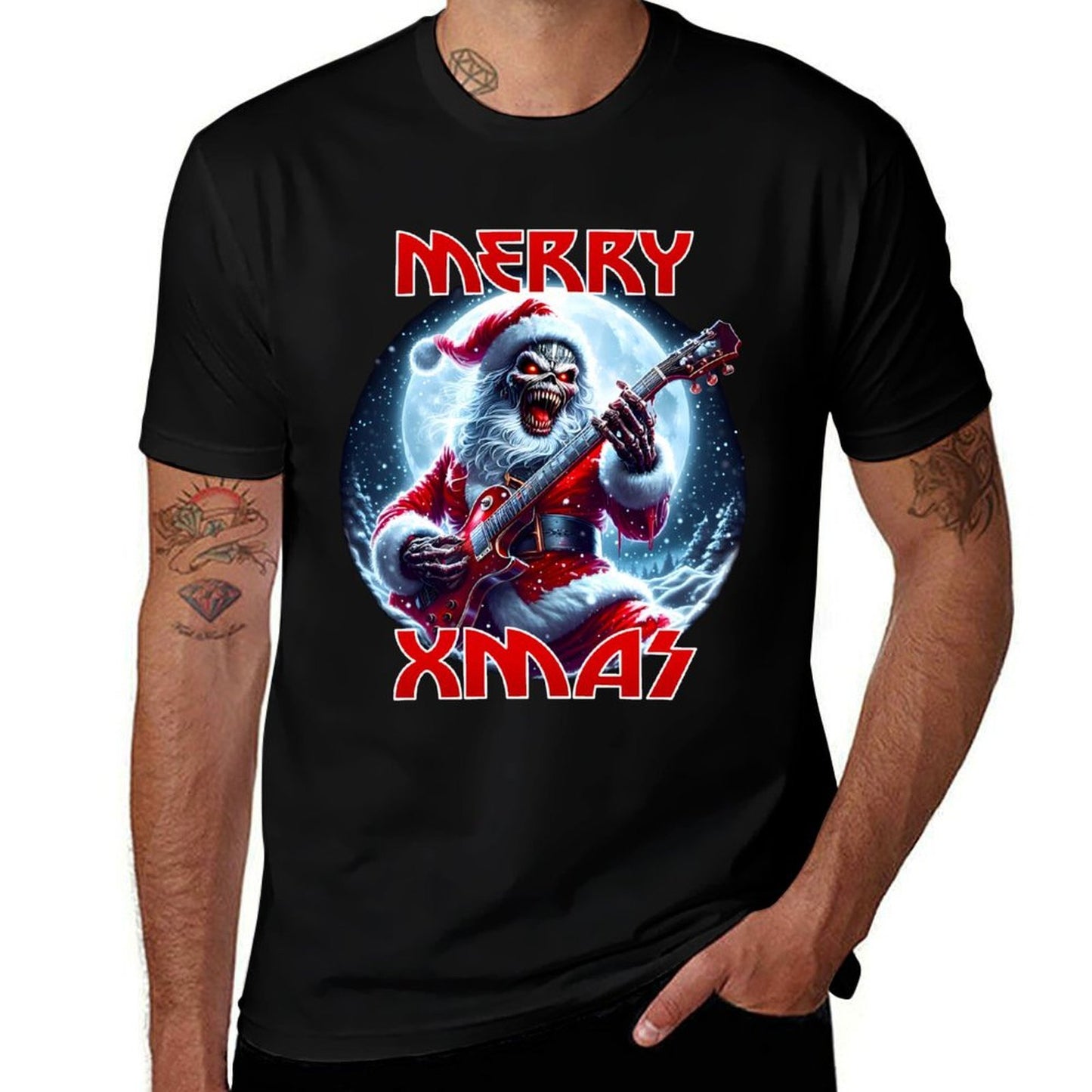 Merry Christmas Heavy Metal Band Death Metal Vintage Santa  Versatile T-Shirt