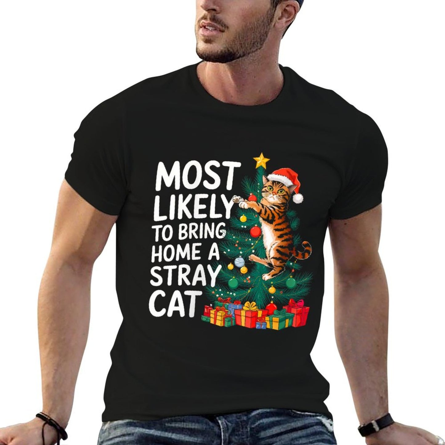 Womens Christmas Most Likely To Bring Home A Stray Cat Funny Xmas  Eco-friendly Material T-Shirt