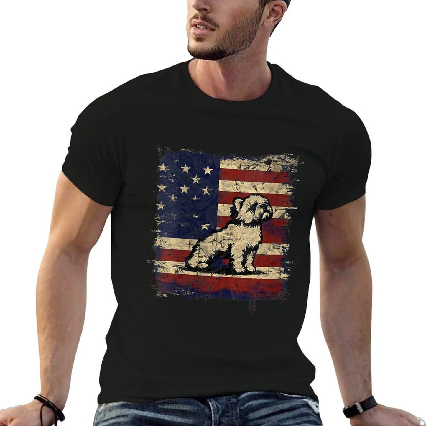 Womens Patriotic Shih Tzu Dog Lovers Cool American 4th of July  Moisture-wicking T-Shirt