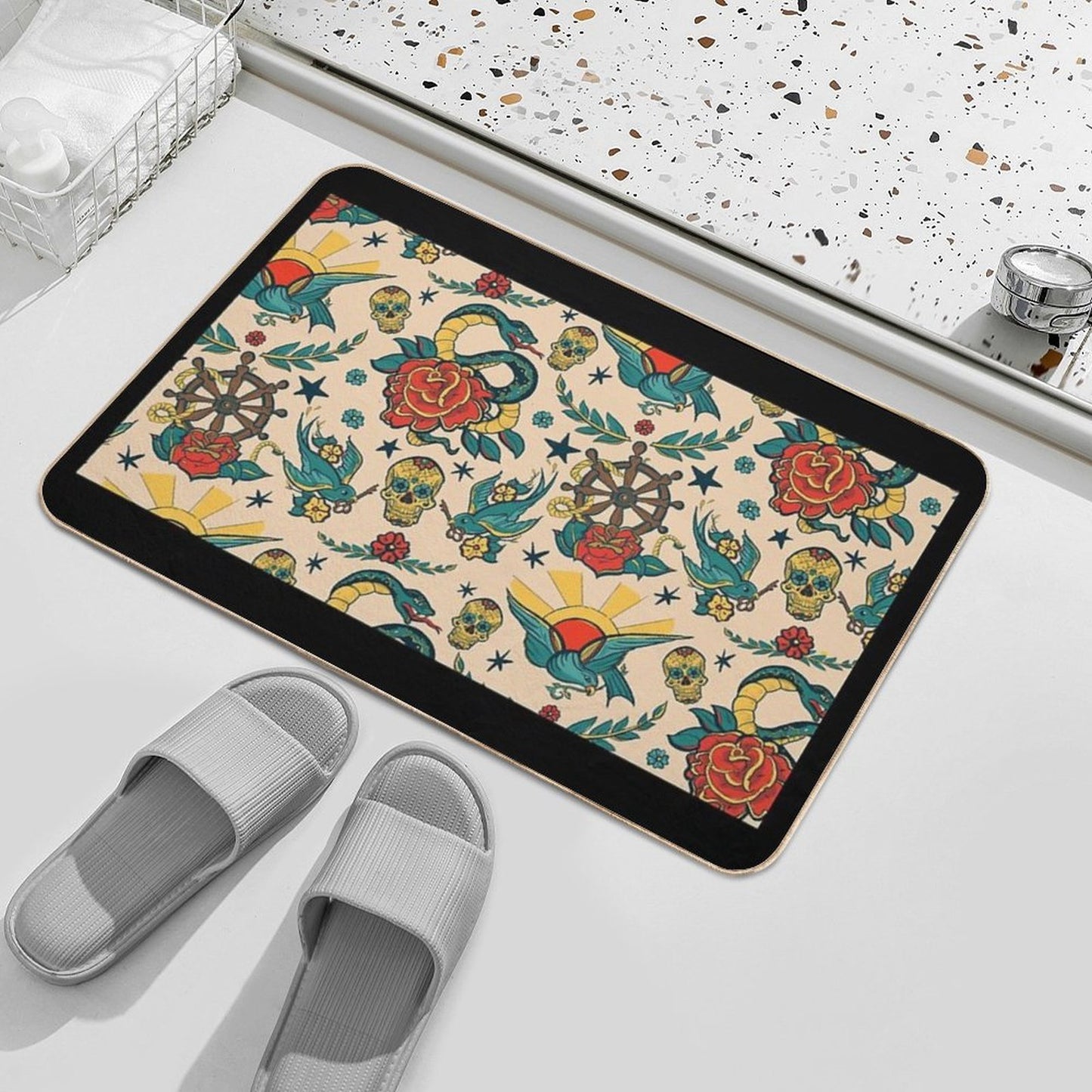 Punk Tattoo Pattern Design And Illustration  Stain-Proof Bath Mat