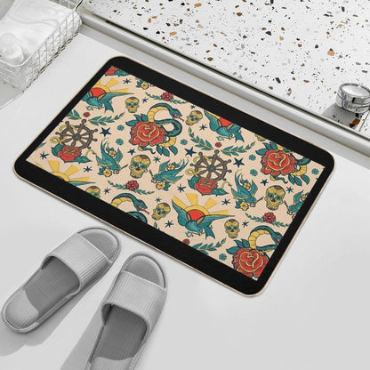 Punk Tattoo Pattern Design And Illustration  Stain-Proof Bath Mat