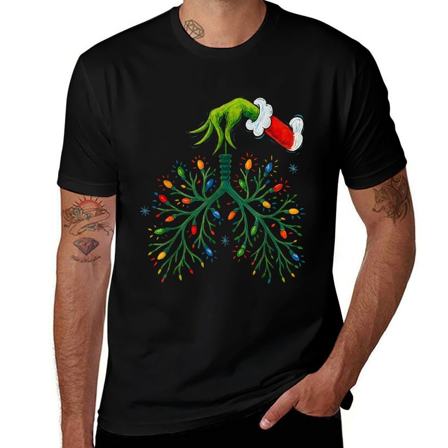 Funny Christmas Lungs Lights Art – RT Holiday  Trendy Pattern T-Shirt