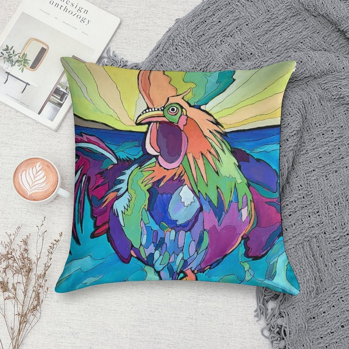 Beach Rooster Soft Fade-Resistant Throw Pillow