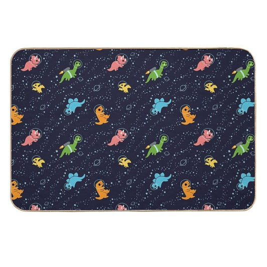 Dinosaurs In Space Pattern  Fade-Resistant Bath Mat