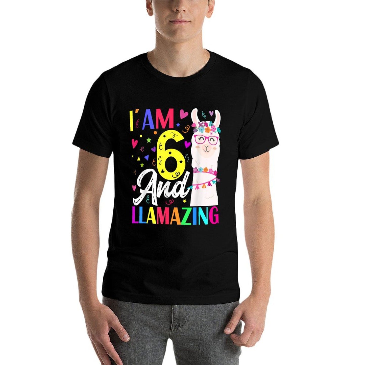 I Am 6 Years Old And Llamazing Llama 6th Birthday  Wrinkle-resistant T-Shirt