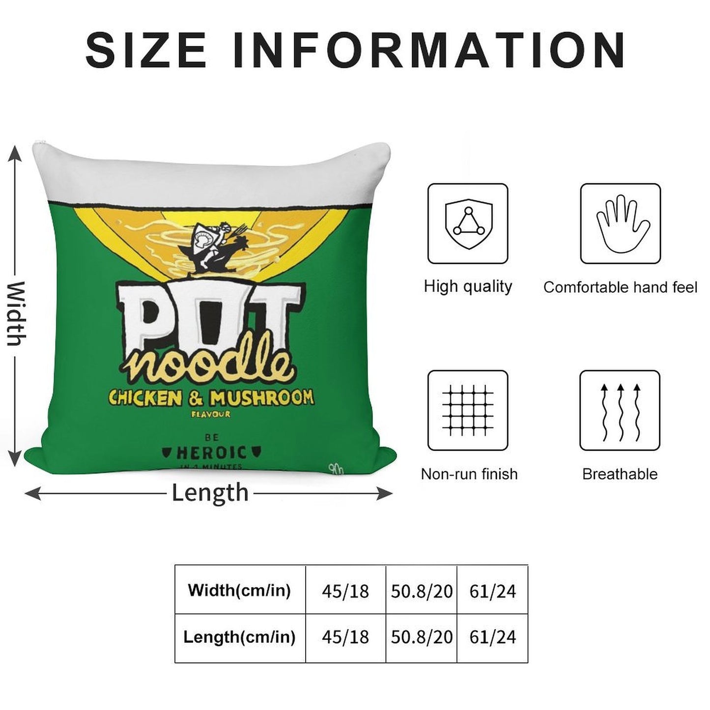 Pot Noodle Cushion Soft Hidden Zipper Throw Pillow