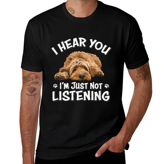 Funny Cute Hear You Not Listening Goldendoodle Doodle Lover  Ribbed Collar T-Shirt