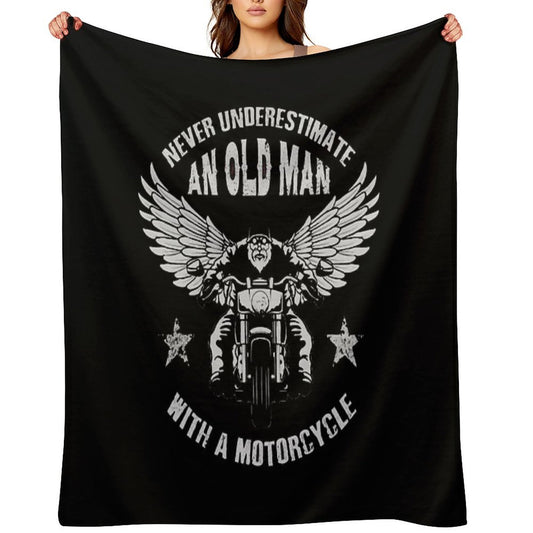 Never Underestimate An Old Man with A Motorcycle Sustainable Throw Blanket