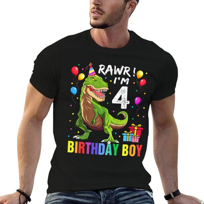 Kids 4 Year Old 4th Birthday Boy T Rex Dinosaur  Cotton T-Shirt