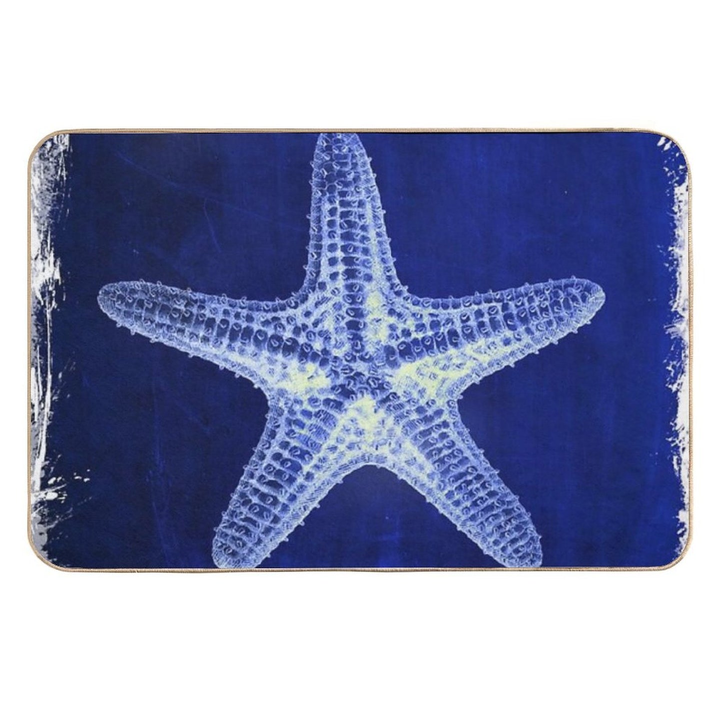 Coastal Seaside Ocean Navy Blue Beach Chic Starfish  Easy Maintenance Bath Mat
